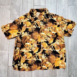 Panama Jack‎ Hawaiian Button Down Shirt Mens XXL Black Short Sleeve Beer Print